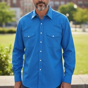 Haband Men's Blue Casual Button ( Snap ) Down Shirt